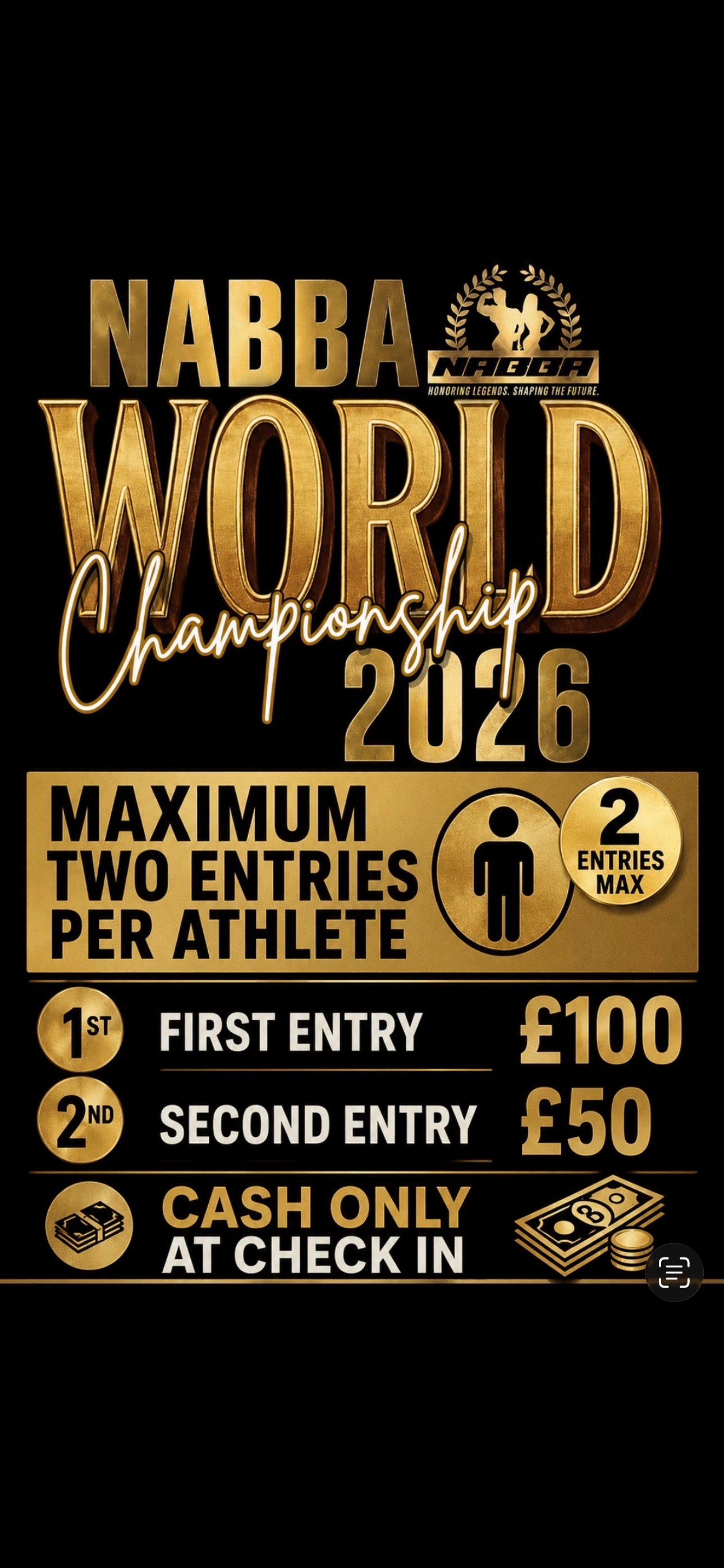 Athlete Second Entry NABBA World Championships